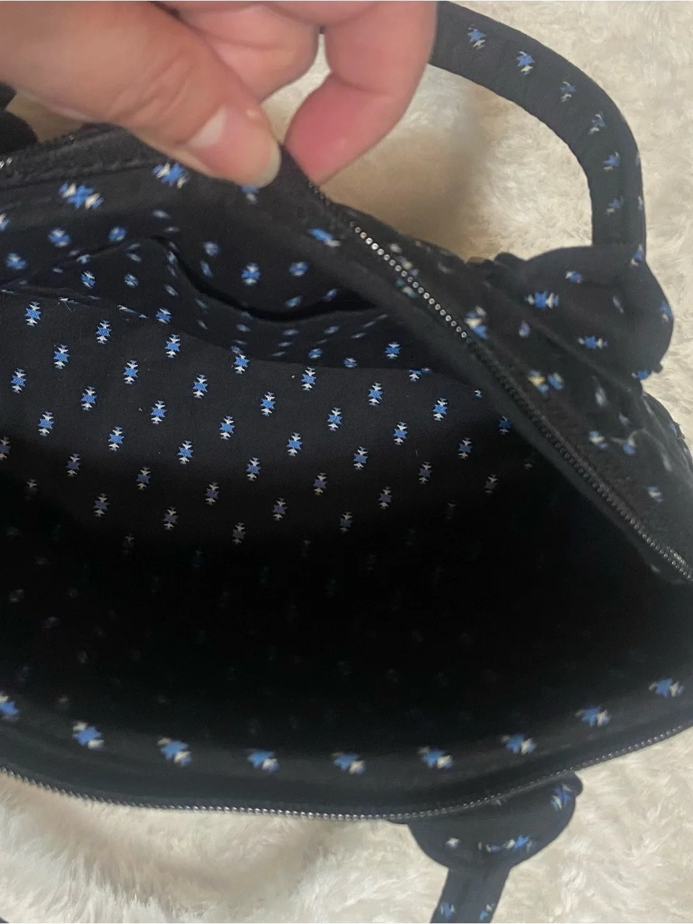 Vintage Vera Bradley Navy Quilted Mini Satchel with Light Blue Dot Print
